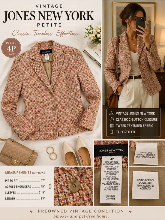 Jones New York Jackets & Blazers - Vintage Jones New York Petite Tweed Blazer Jacket 4P Classic Tailored